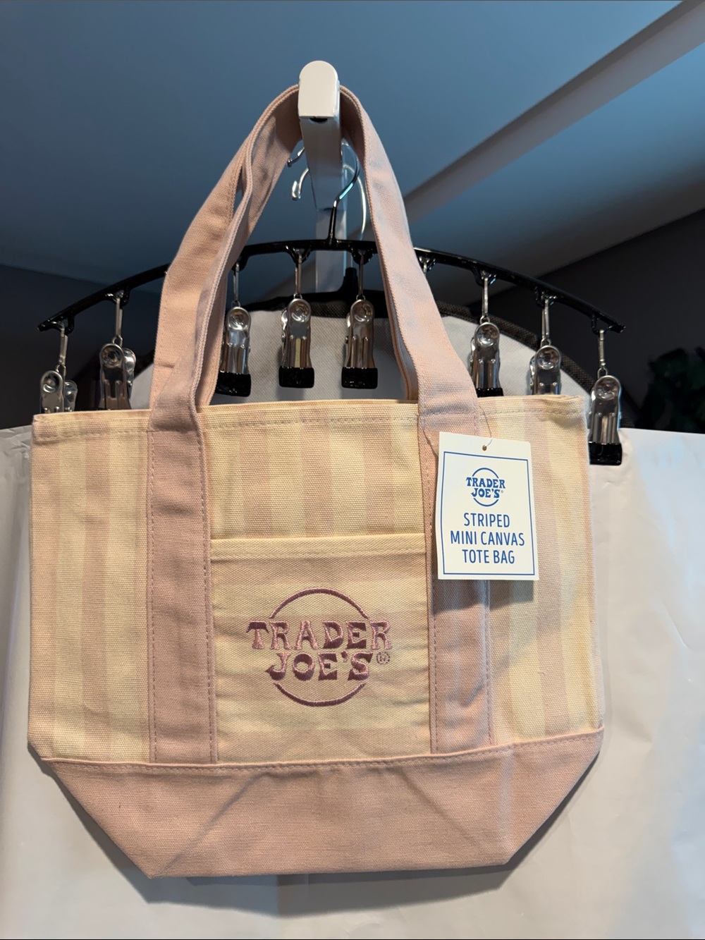 BABY PINK Pastel Stripe Canvas Tote Bag TRADER JOES - Picture 2 of 2